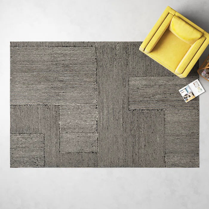 Peeta Geometric Hand-Tufted Wool Black/Ivory Area Rug