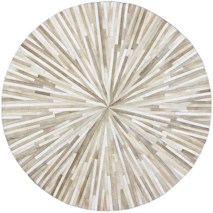 Zehner Geometric Handmade Cowhide Leather Camel Rug