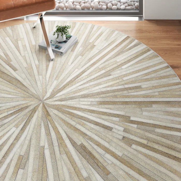 Zehner Geometric Handmade Cowhide Leather Camel Rug