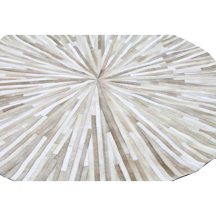 Zehner Geometric Handmade Cowhide Leather Camel Rug