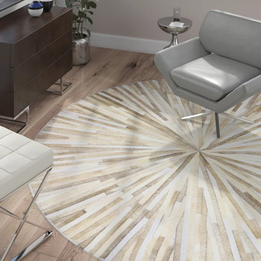Zehner Geometric Handmade Cowhide Leather Camel Rug